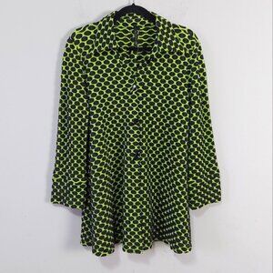 IC By Connie K Women Jacket Small Lime Green Black Textured Geometric Button